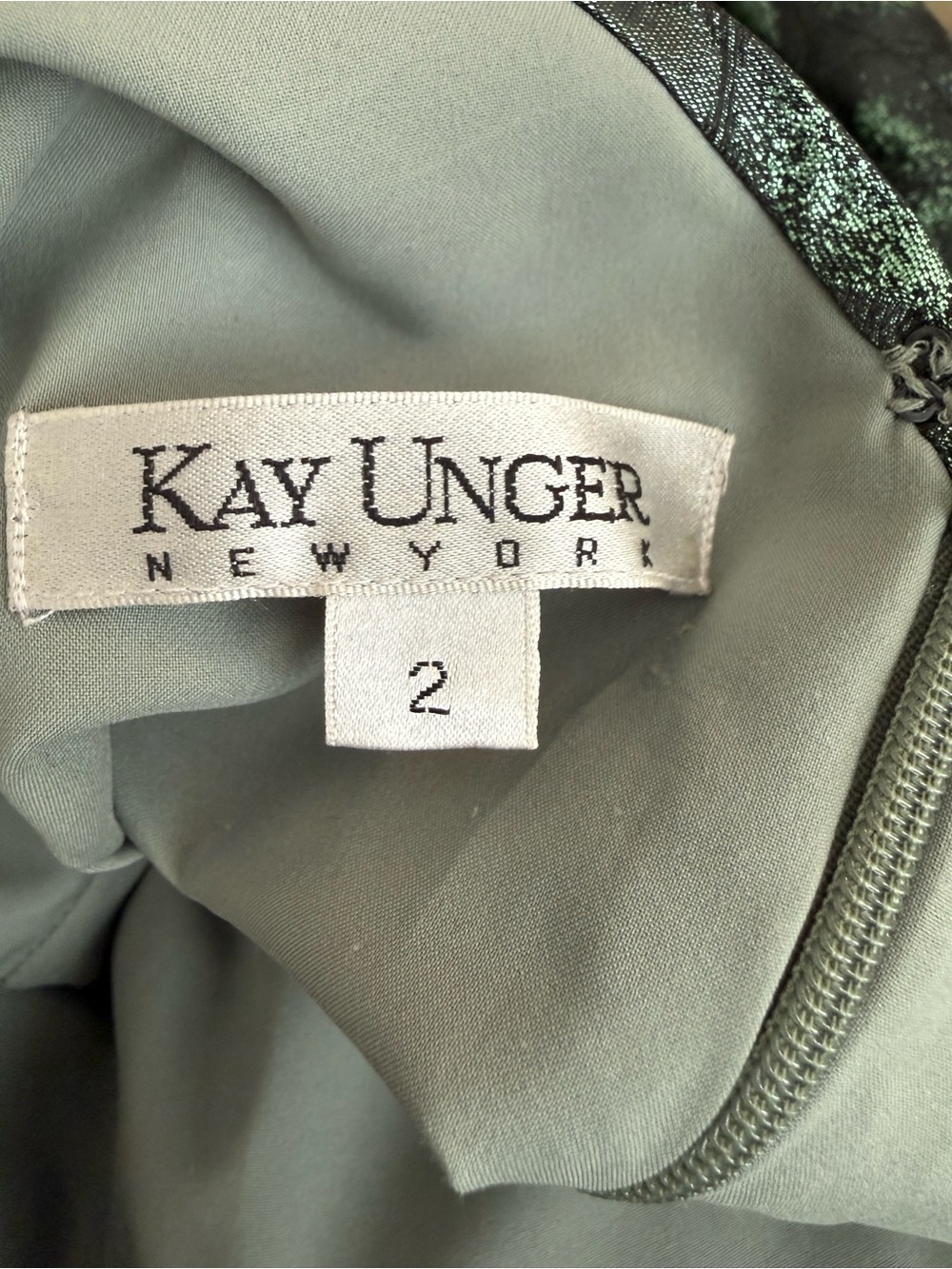 Kay Unger Metallic Dark Green V-Neck Peplum Mini Dress - Picture 4 of 6